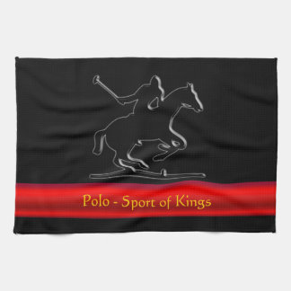 Black Polo Pony and Rider, red chrome-look stripe Kitchen Towel