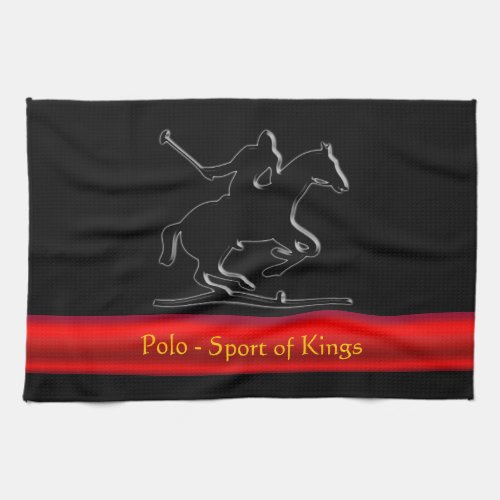 Black Polo Pony and Rider red chrome_look stripe Kitchen Towel