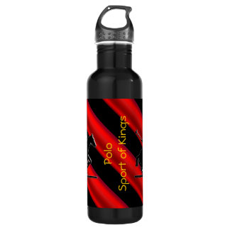 Black Polo Pony and Rider, red chrome-look stripes Water Bottle