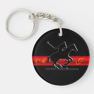 Black Polo Rider, Monogram, red chrome-look stripe Keychain