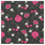 black pomegranate fruit cherry floral daisy fabric
