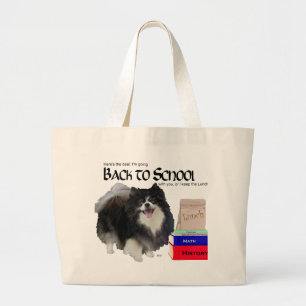 Black Pomeranian Back to School Large Tote Bag