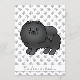 Black Pomeranian Cute Cartoon Dog Birthday Party Invitation