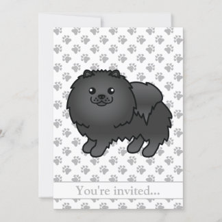 Black Pomeranian Cute Cartoon Dog Birthday Party Invitation