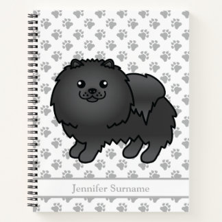 Black Pomeranian Cute Cartoon Dog &amp; Custom Text Notebook