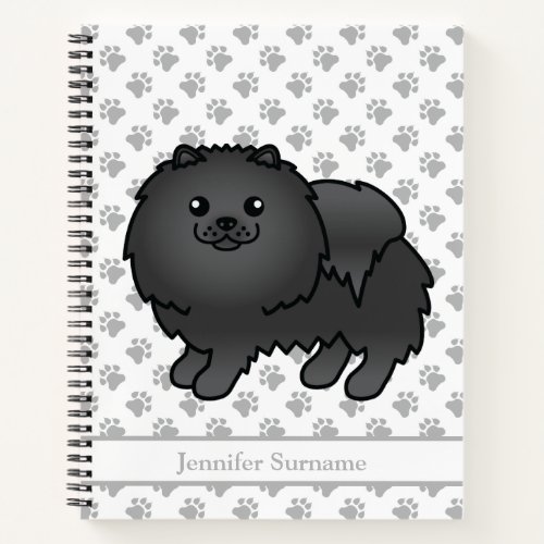 Black Pomeranian Cute Cartoon Dog  Custom Text Notebook