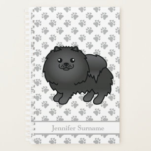 Black Pomeranian Cute Cartoon Dog & Custom Text Planner