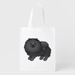 Black Pomeranian Cute Cartoon Dog Grocery Bag