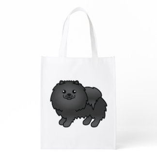 Black Pomeranian Cute Cartoon Dog Grocery Bag