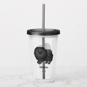 Black Pomeranian Cute Cartoon Dog & Name Acrylic Tumbler