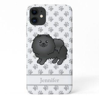 Black Pomeranian Cute Cartoon Dog &amp; Name iPhone 11 Case
