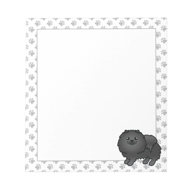 Black Pomeranian Cute Cartoon Dog Notepad (Front)