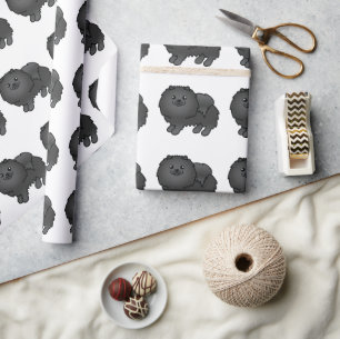 Black Pomeranian Cute Cartoon Dog Pattern Wrapping Paper