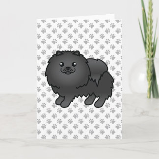 Black Pomeranian Cute Cartoon Dog &amp; Paws Card