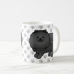 Black Pomeranian Cute Cartoon Dog & Paws Coffee Mug