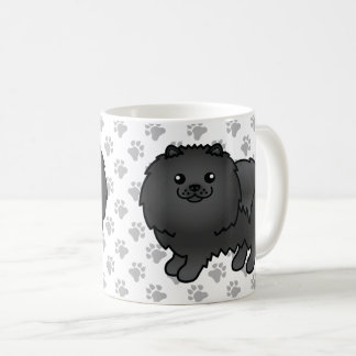 Black Pomeranian Cute Cartoon Dog &amp; Paws Coffee Mug