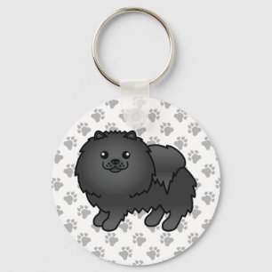 Black Pomeranian Cute Cartoon Dog & Paws Keychain