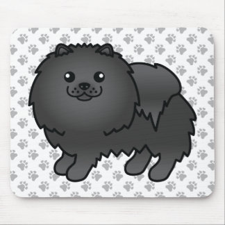 Black Pomeranian Cute Cartoon Dog &amp; Paws Mouse Pad