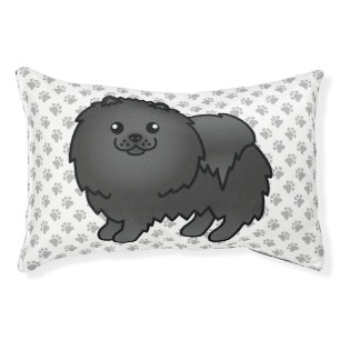 Black Pomeranian Cute Cartoon Dog & Paws Pet Bed