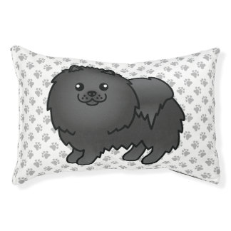 Black Pomeranian Cute Cartoon Dog &amp; Paws Pet Bed