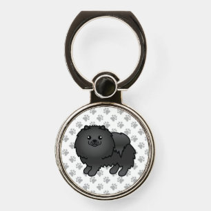 Black Pomeranian Cute Cartoon Dog & Paws Phone Ring Stand