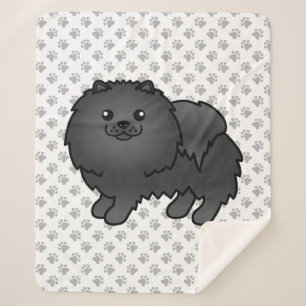 Black Pomeranian Cute Cartoon Dog & Paws Sherpa Blanket