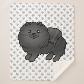 Black Pomeranian Cute Cartoon Dog &amp; Paws Sherpa Blanket