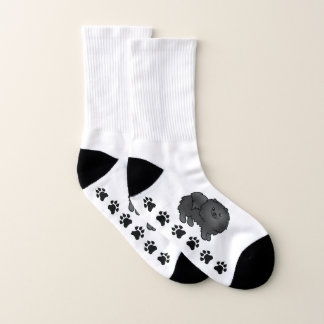Black Pomeranian Cute Cartoon Dog &amp; Paws Socks