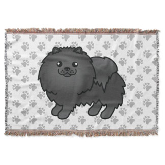 Black Pomeranian Cute Cartoon Dog &amp; Paws Throw Blanket