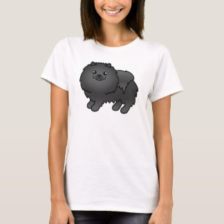 Black Pomeranian Cute Cartoon Dog T-Shirt