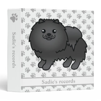 Black Pomeranian Cute Cartoon Dog &amp; Text 3 Ring Binder