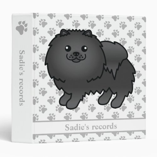 Black Pomeranian Cute Cartoon Dog  Text 3 Ring Binder