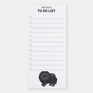 Black Pomeranian Cute Cartoon Dog To Do List Magnetic Notepad