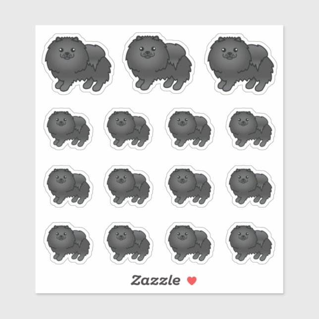 Black Pomeranian Cute Cartoon Dogs Sticker (Sheet)