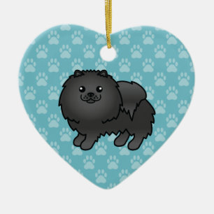 Black Pomeranian Dog Cartoon Illustration On Blue Ceramic Ornament