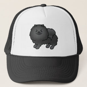 Black Pomeranian Dog Cartoon Illustration Trucker Hat
