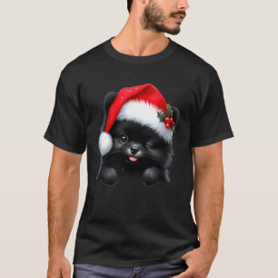 Black Pomeranian Dog Christmas Santa Hat Dog Mom D T-Shirt