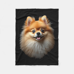 Black Pomeranian Dog Pom Face  Fleece Blanket