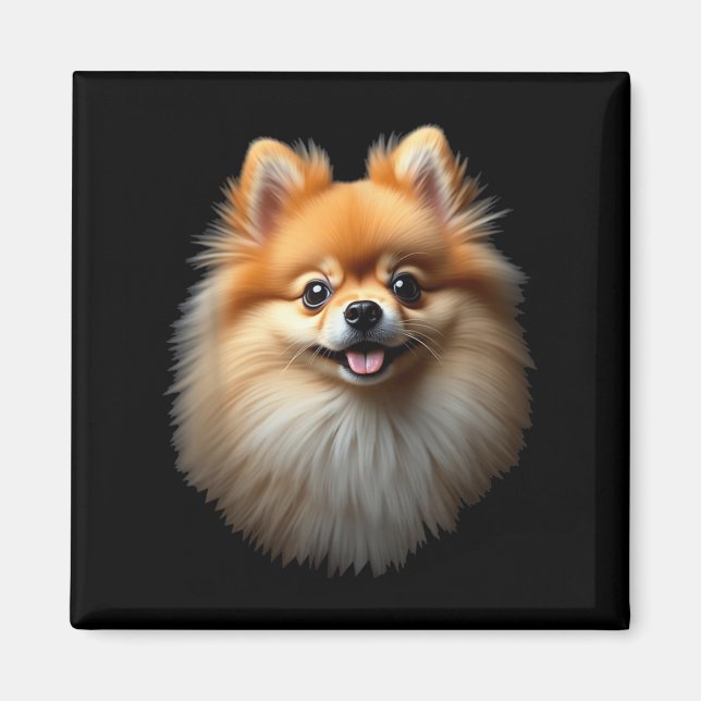 Black Pomeranian Dog Pom Face  Magnet (Front)