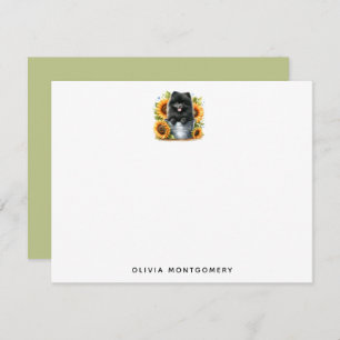 Black Pomeranian Dog Rustic Sunflowers Personal Note Card