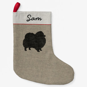 Black Pomeranian Dog Silhouette Pommie Lover's Small Christmas Stocking
