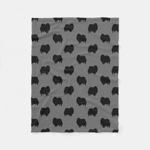 Black Pomeranian Dog Silhouettes Pattern Fleece Blanket