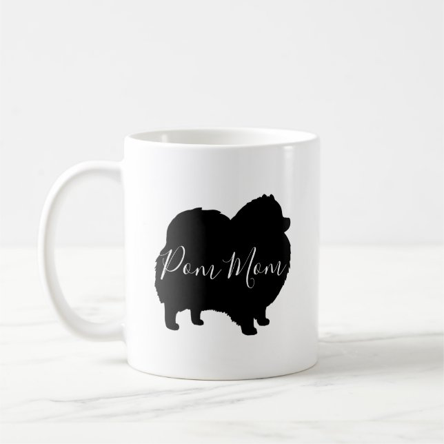 Black Pomeranian Dog Silhouettes Pom Mom Custom Coffee Mug (Left)