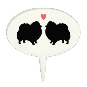 Black Pomeranian Dog Silhouettes with Heart Cake Topper