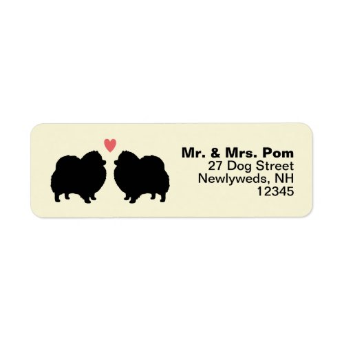Black Pomeranian Dog Silhouettes with Heart Label