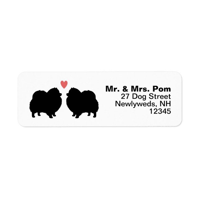 Black Pomeranian Dog Silhouettes with Heart Label (Front)