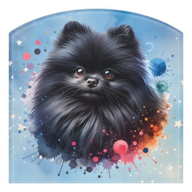 Black Pomeranian Door Sign (Contour Front)
