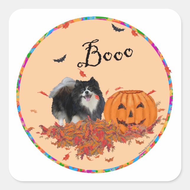 Black Pomeranian Halloween Square Sticker (Front)