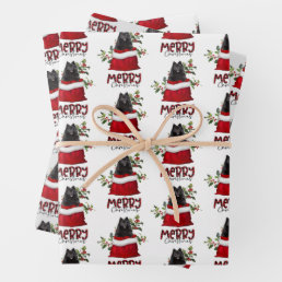 Black Pomeranian in Holiday Gift Bag Wrapping Paper Sheets