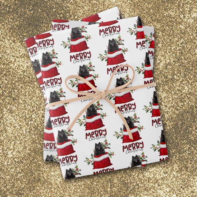 Black Pomeranian in Holiday Gift Bag Wrapping Paper Sheets (Creator Uploaded)